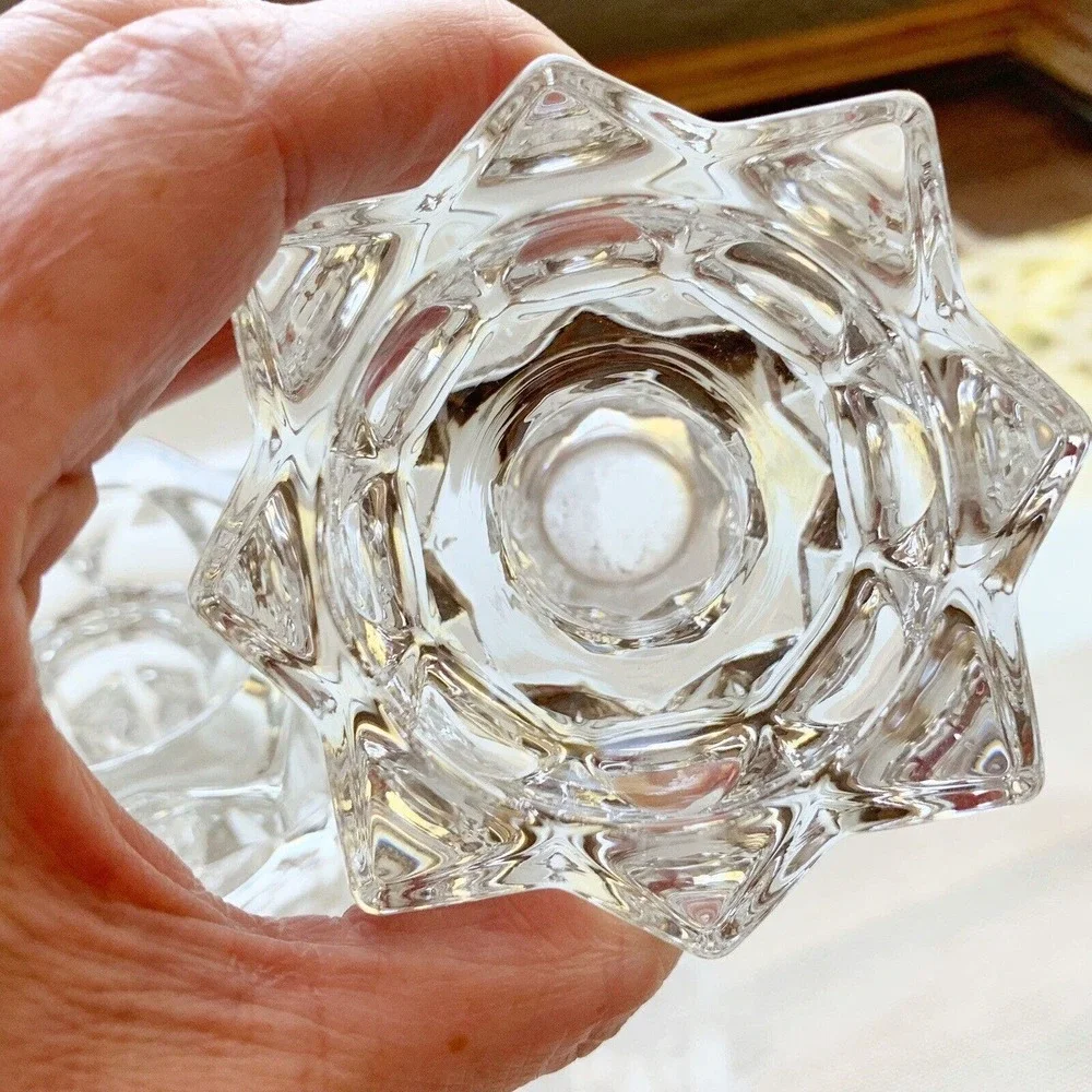 Vintage Heavy Glass Crystal‎ Star Sparkling Candleholder Taper Candle Decorative